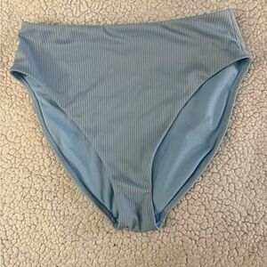 High-Waist Ribbed Bikini Bottom - Light Blue